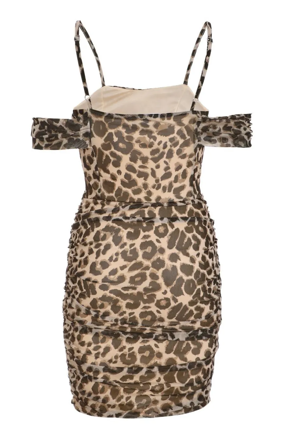 Quiz Stone Leopard Print Mesh Bardot Mini Dress Outlet