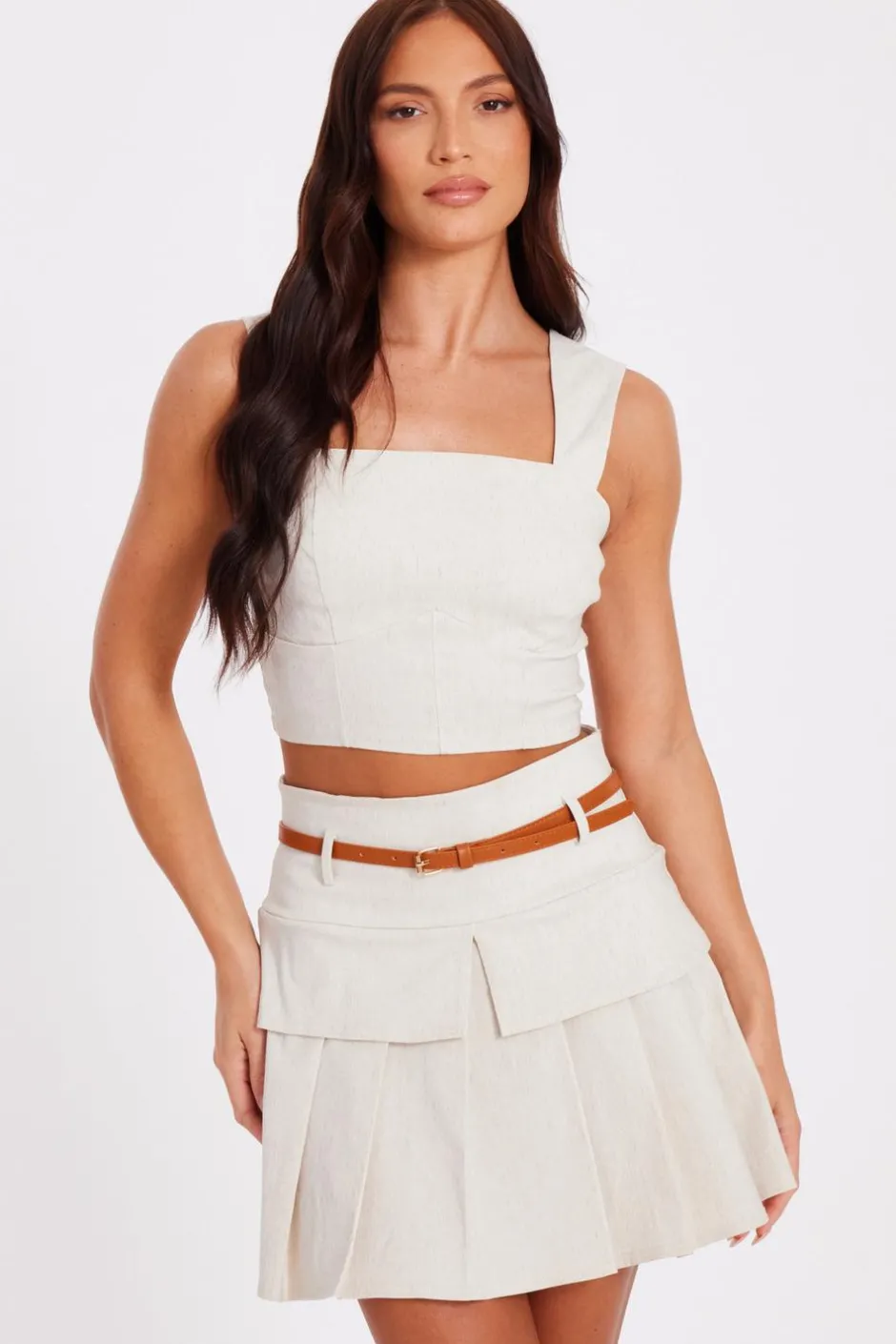 Quiz Stone Linen Crop Top Online