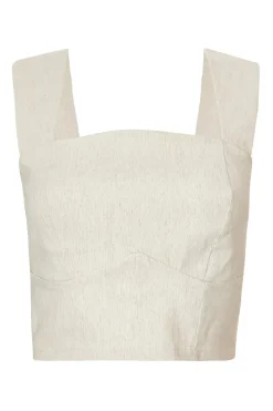 Quiz Stone Linen Crop Top Online