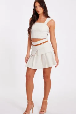 Quiz Stone Linen Crop Top Online