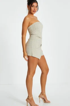 Quiz Stone Pinstripe Bandeau Skort Playsuit Clearance