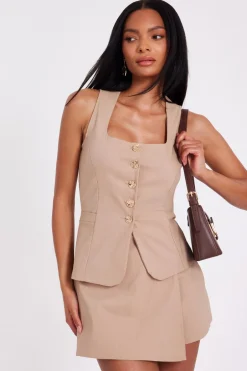 Quiz Stone Pinstripe Button Front Waistcoat