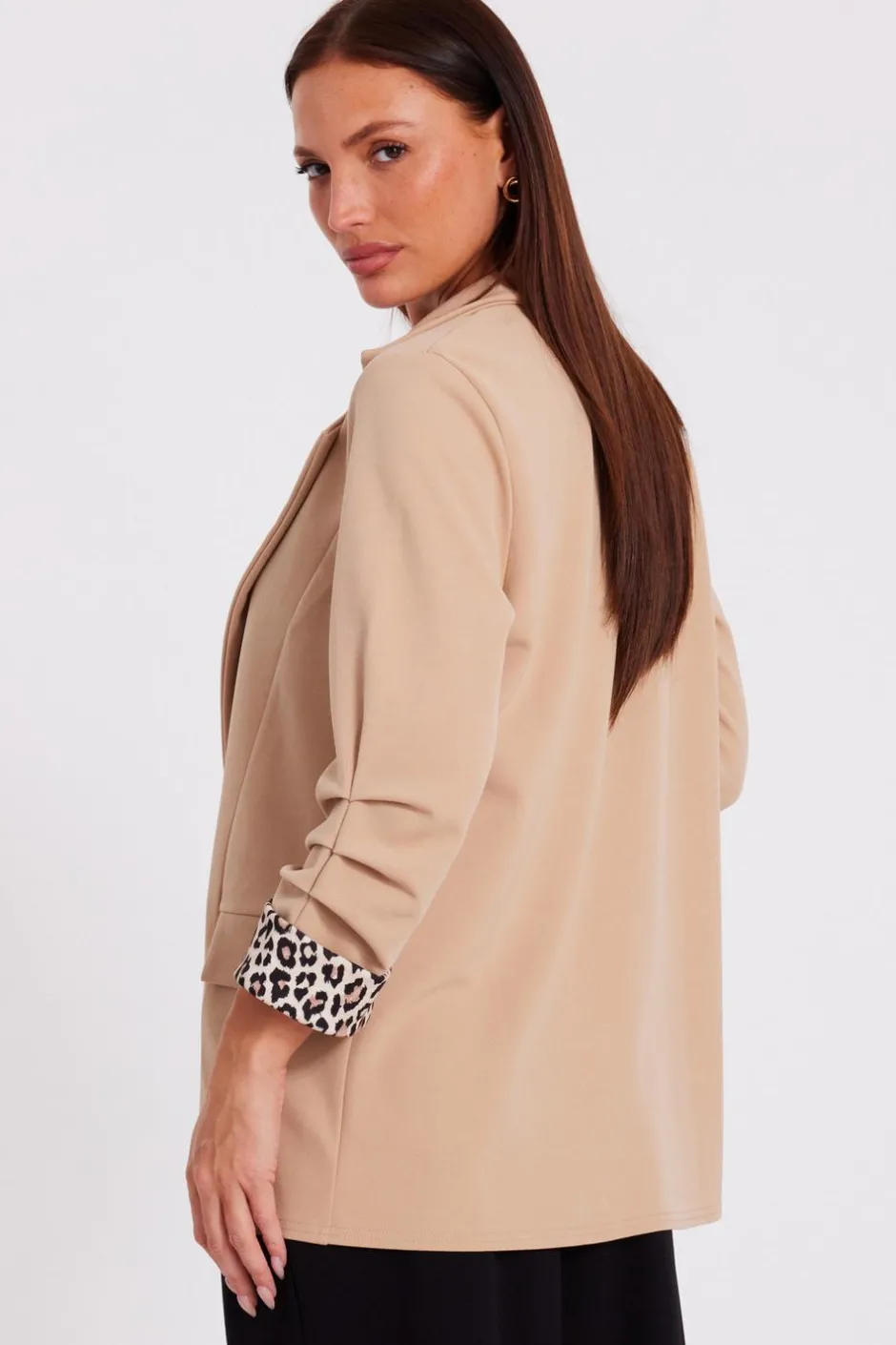Quiz Printed Cuff Blazer Stone Hot