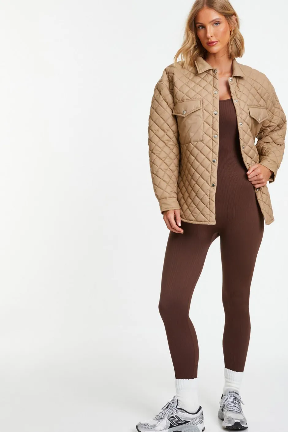Quiz Quilted Shacket Stone Clearance