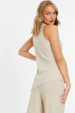 Quiz Stone Ribbed Asymmetric Top Hot