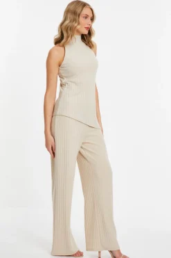 Quiz Stone Ribbed Asymmetric Top Hot