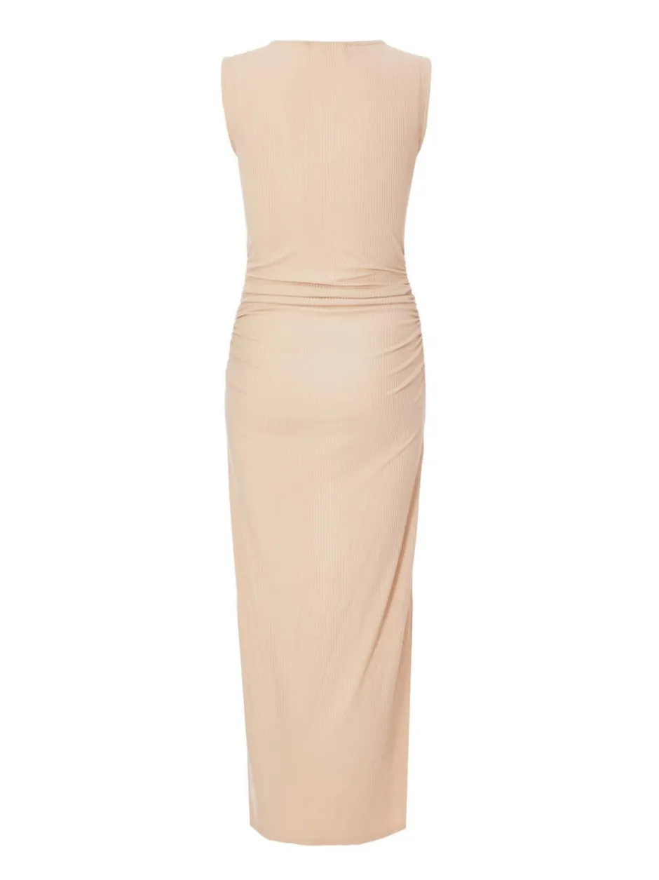 Quiz Ribbed Midaxi Dress Stone Clearance