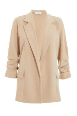 Quiz Ruched Sleeve Blazer Stone