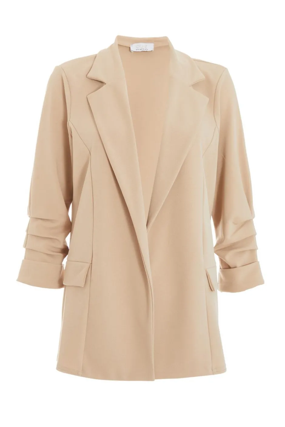 Quiz Ruched Sleeve Blazer Stone