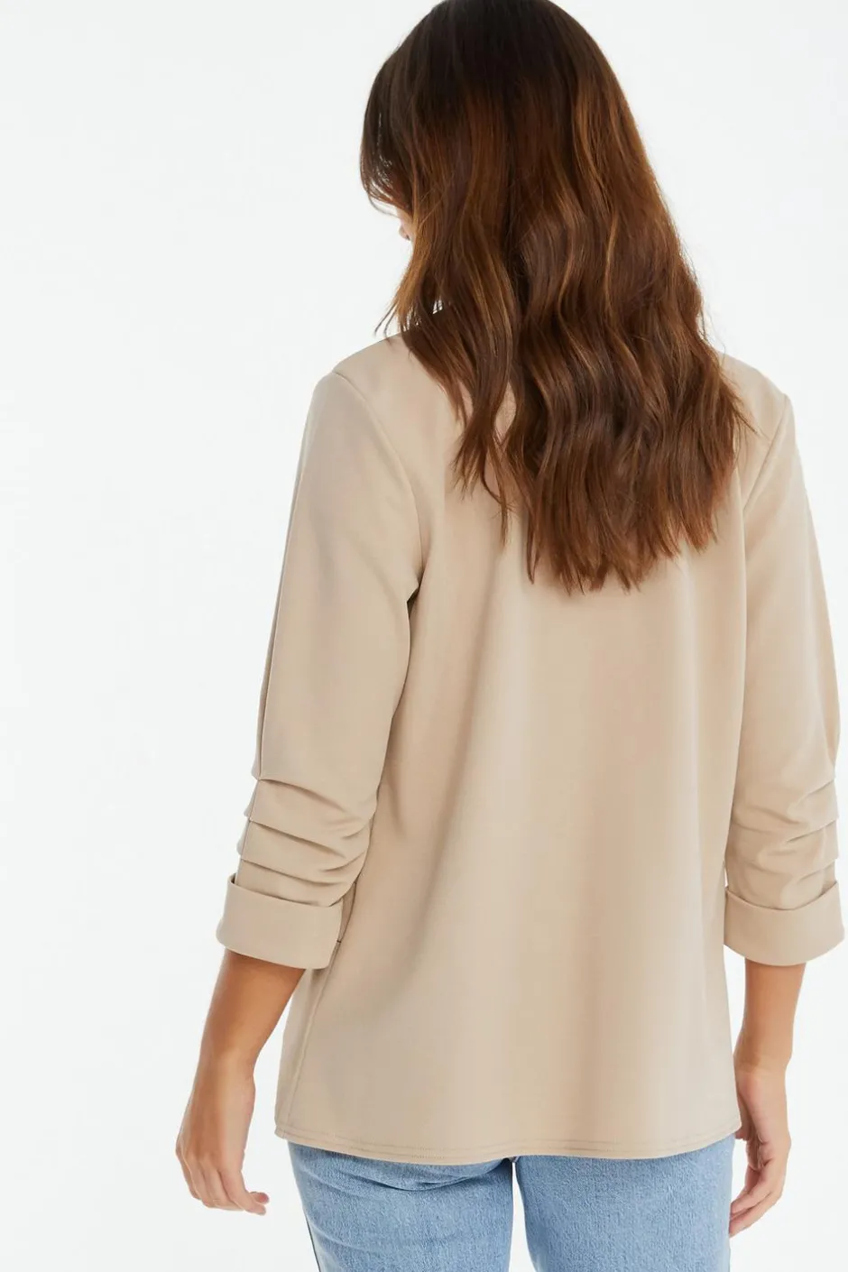 Quiz Ruched Sleeve Blazer Stone