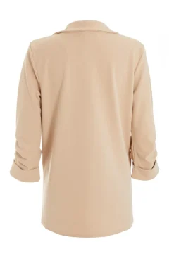 Quiz Ruched Sleeve Blazer Stone