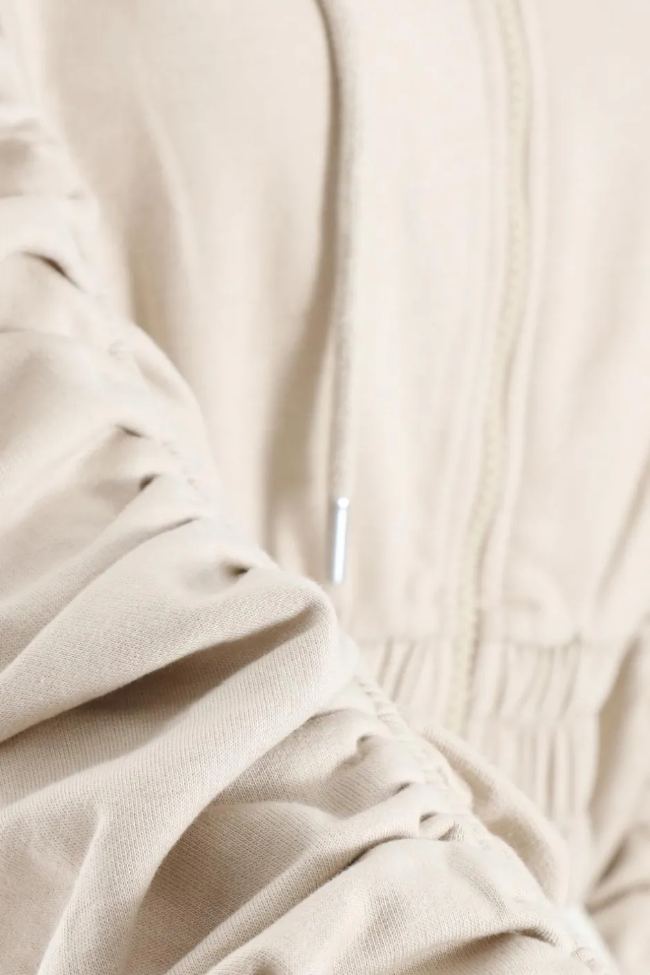 Quiz Ruched Sleeve Cropped Hoodie Stone Discount