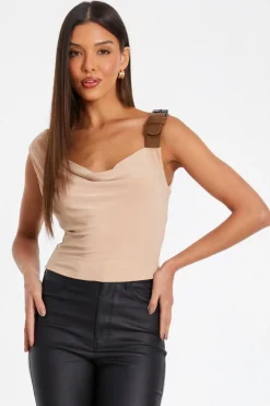 Quiz Stone Ruched Sleeveless Crop Top Outlet