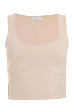 Quiz Scoop Neck Crop Top Stone Discount