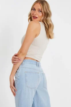 Quiz Scoop Neck Crop Top Stone Discount