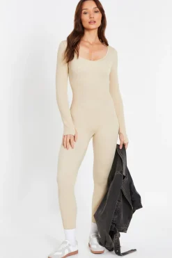 Quiz Seamless Long Sleeve Jumpsuit Stone Hot