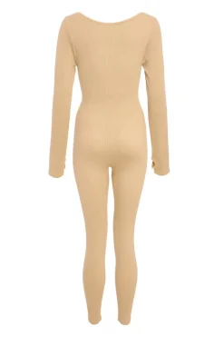 Quiz Seamless Long Sleeve Jumpsuit Stone Hot