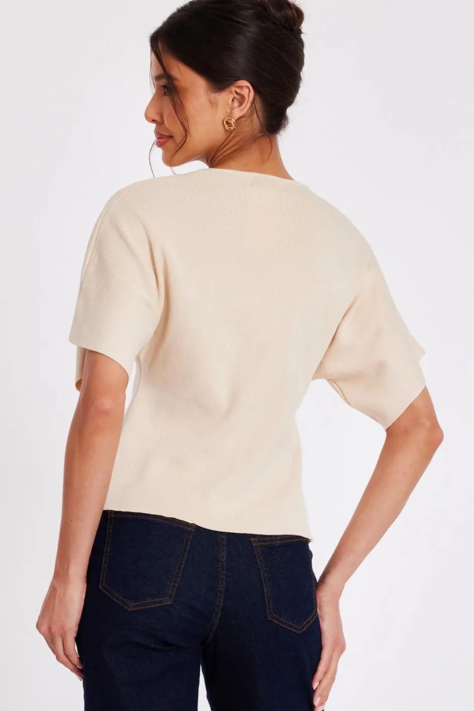 Quiz Short Sleeve Knit Cardigan Stone New