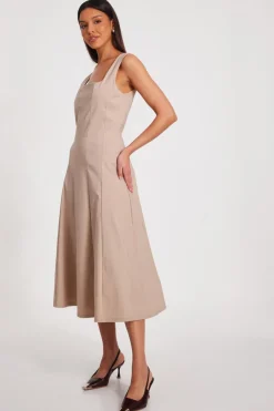 Quiz Stone Square Neck Midaxi Dress Hot