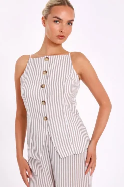 Quiz Stone Striped Boat Neck Waistcoat Outlet