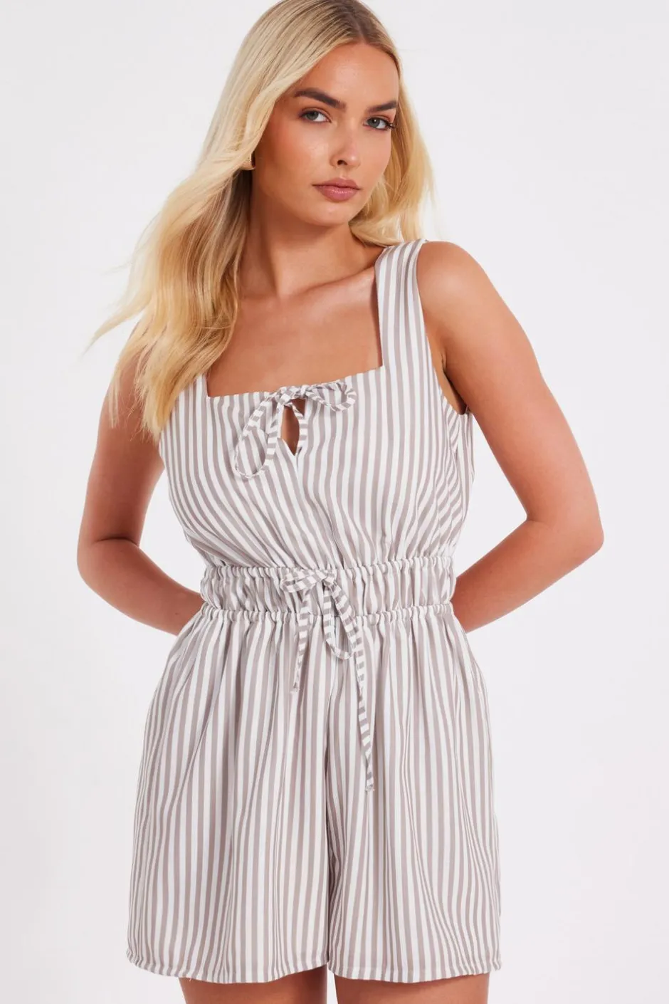 Quiz Stone Striped Playsuit Discount