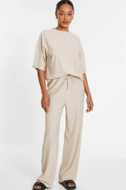 Quiz Textured Palazzo Trousers Stone Clearance