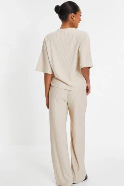 Quiz Textured Palazzo Trousers Stone Clearance