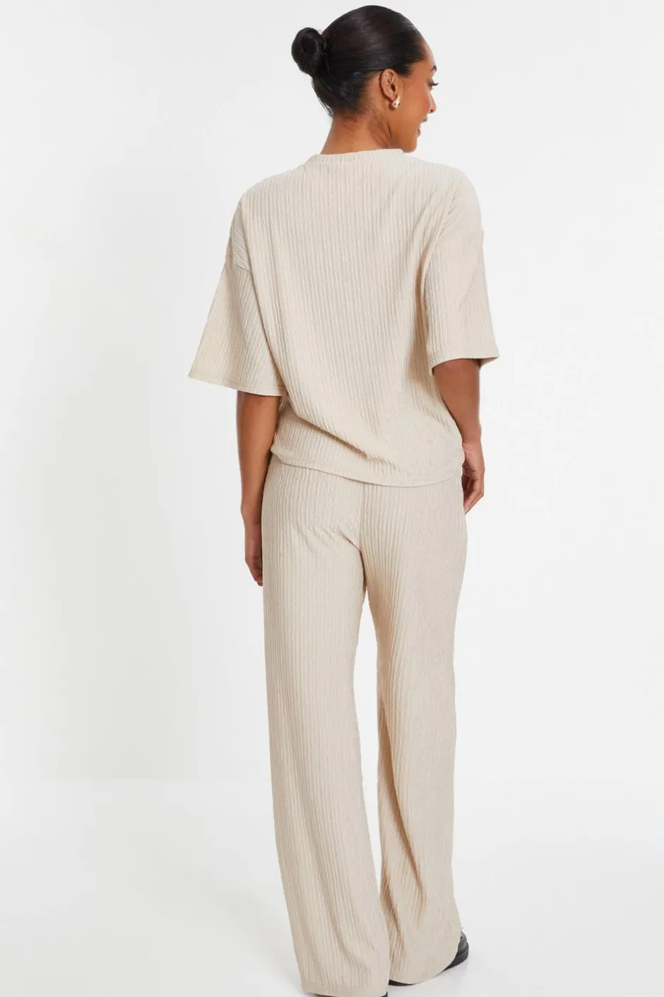 Quiz Textured Palazzo Trousers Stone Clearance