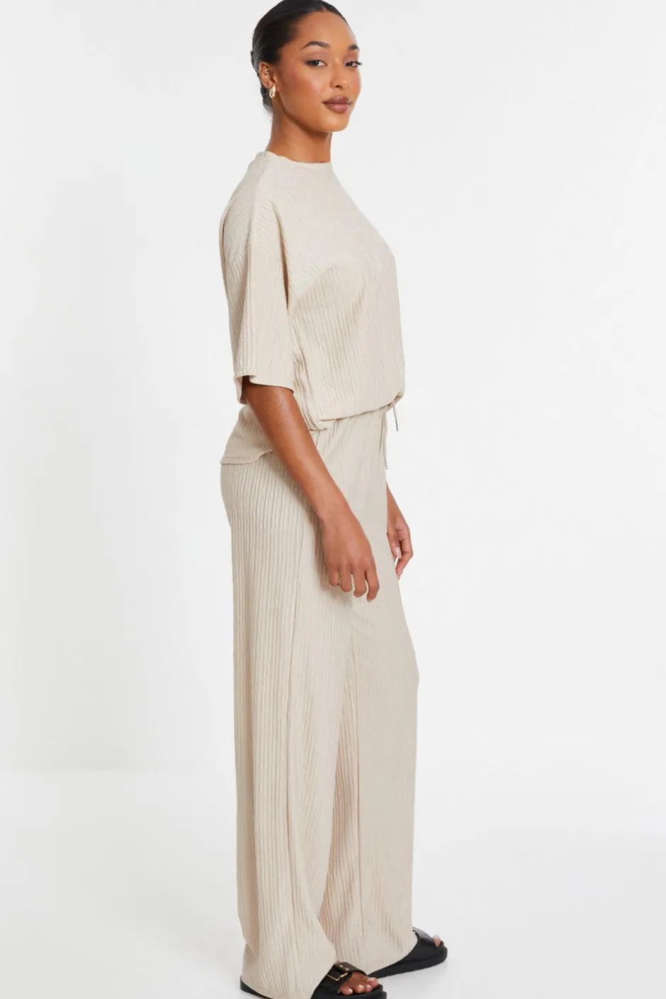 Quiz Textured Palazzo Trousers Stone Clearance