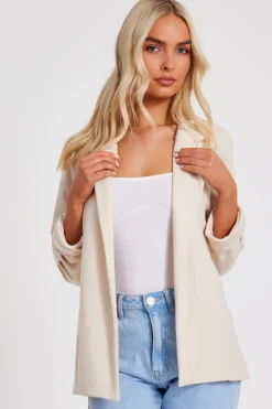 Quiz Textured Ruched Sleeve Blazer Stone New