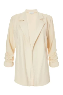 Quiz Textured Ruched Sleeve Blazer Stone New