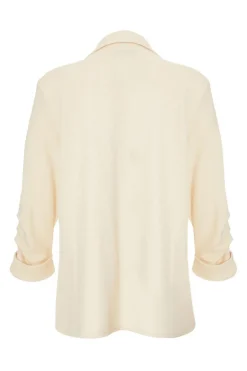 Quiz Textured Ruched Sleeve Blazer Stone New
