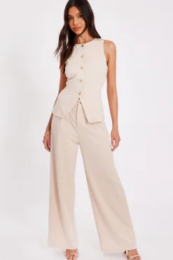 Quiz Wide Leg Trousers Stone Outlet