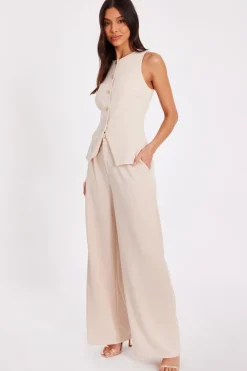 Quiz Wide Leg Trousers Stone Outlet