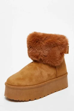 Quiz Faux Suede Ankle Boots Tan New