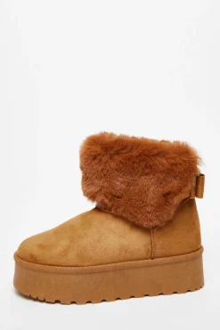Quiz Faux Suede Ankle Boots Tan New