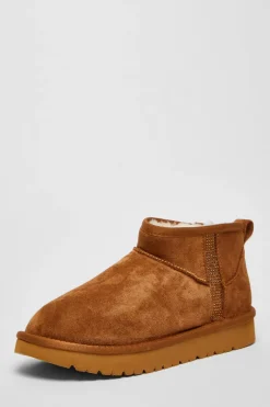 Quiz Faux Suede Diamante Ankle Boots Tan
