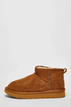Quiz Faux Suede Diamante Ankle Boots Tan
