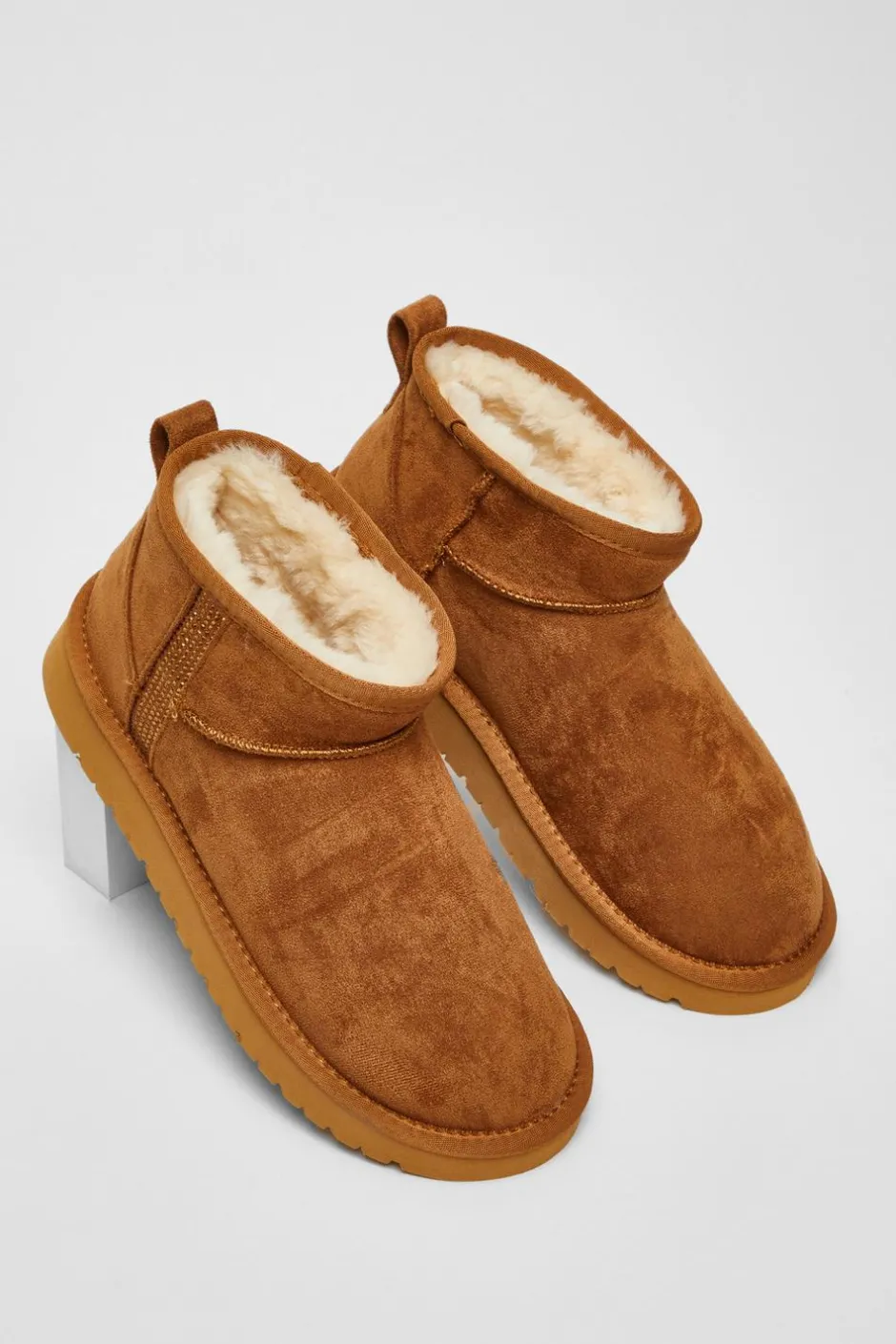 Quiz Faux Suede Diamante Ankle Boots Tan