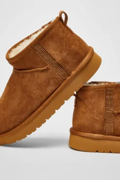 Quiz Faux Suede Diamante Ankle Boots Tan