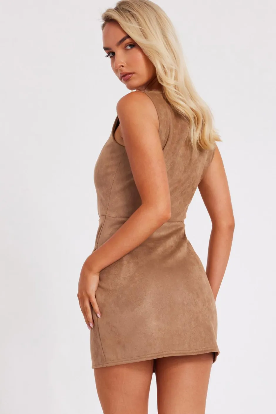 Quiz Tan Faux Suede Mini Dress Sale