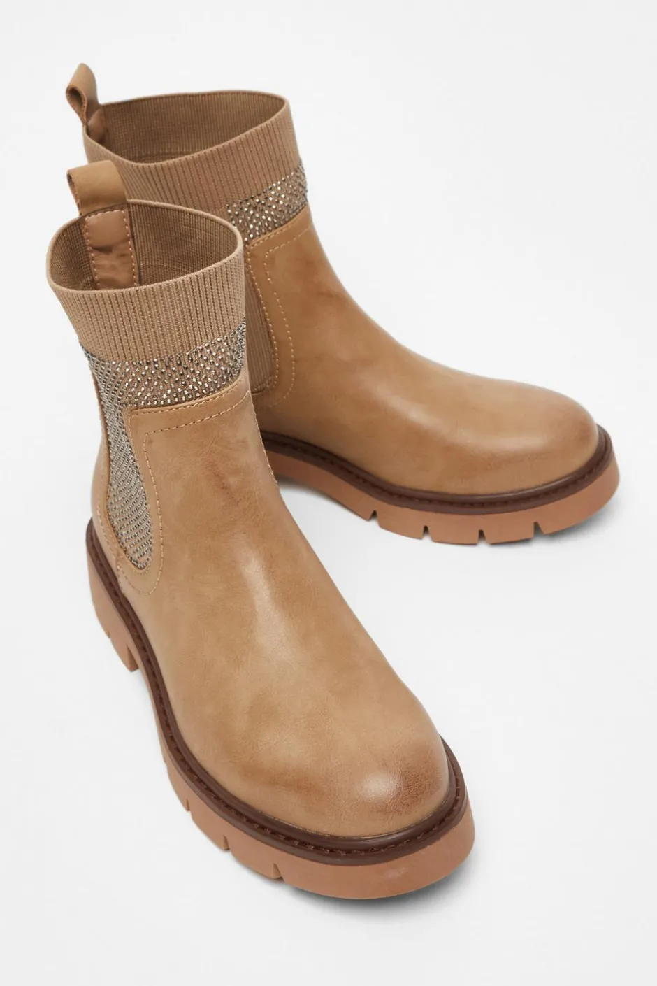 Quiz Taupe Embellished Chunky Ankle Boots Hot