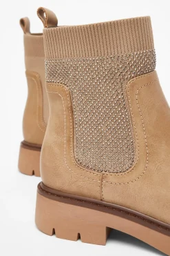 Quiz Taupe Embellished Chunky Ankle Boots Hot