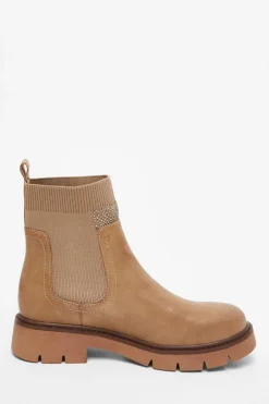 Quiz Taupe Embellished Chunky Ankle Boots Hot