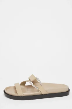 Quiz Taupe Faux Leather Flat Sandals Hot