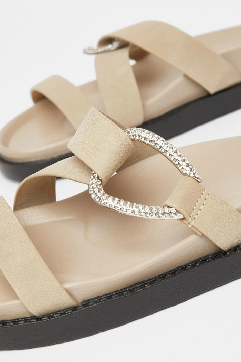 Quiz Taupe Faux Leather Flat Sandals Hot