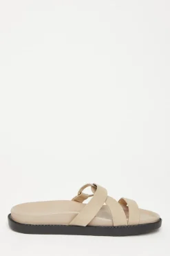 Quiz Taupe Faux Leather Flat Sandals Hot