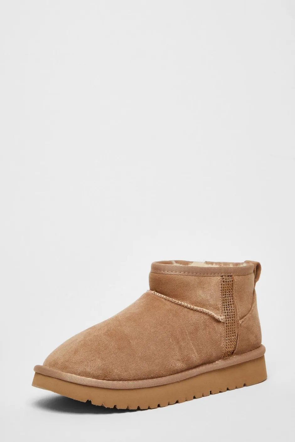 Quiz Faux Suede Diamante Ankle Boots Taupe Discount