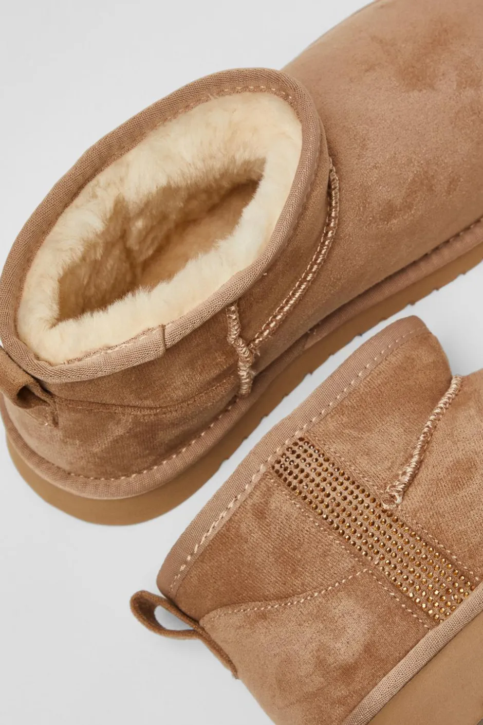 Quiz Faux Suede Diamante Ankle Boots Taupe Discount