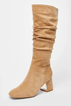 Quiz Faux Suede Ruched Heeled Boots Taupe Hot